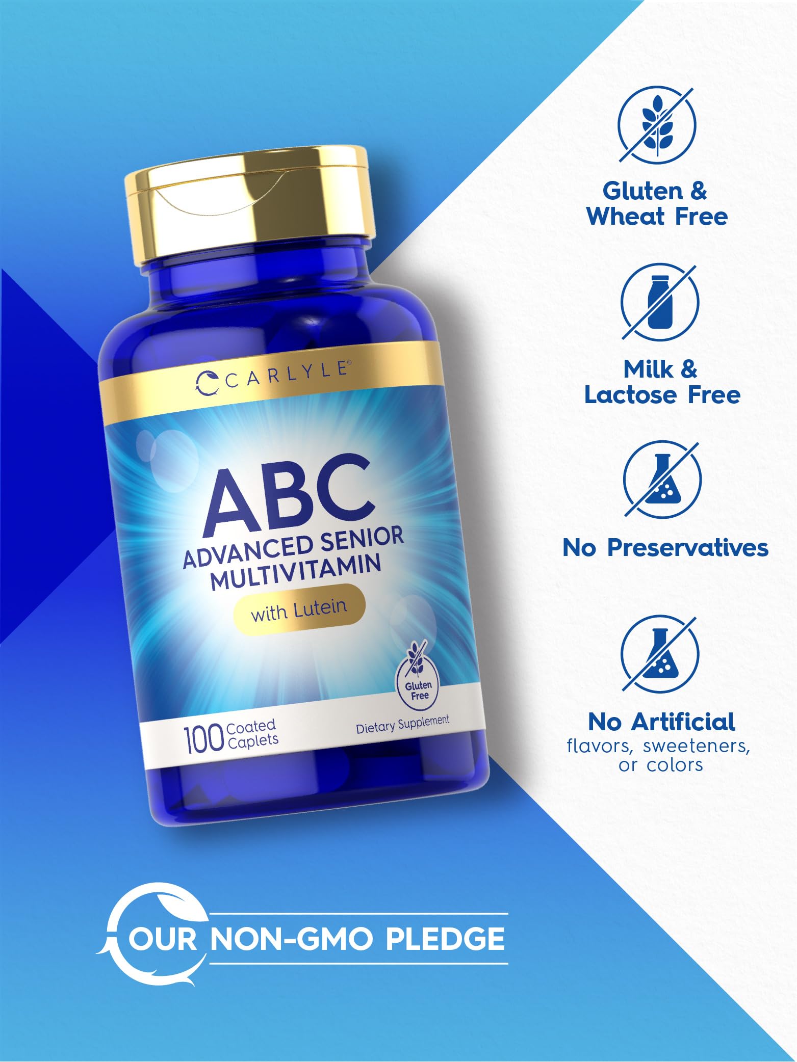 Carlyle Senior Multivitamin for Over 60 | 100 Caplets | with Lutein & Lycopene | ABC Advanced Supplement for Men and Women | Non-GMO, Gluten Free